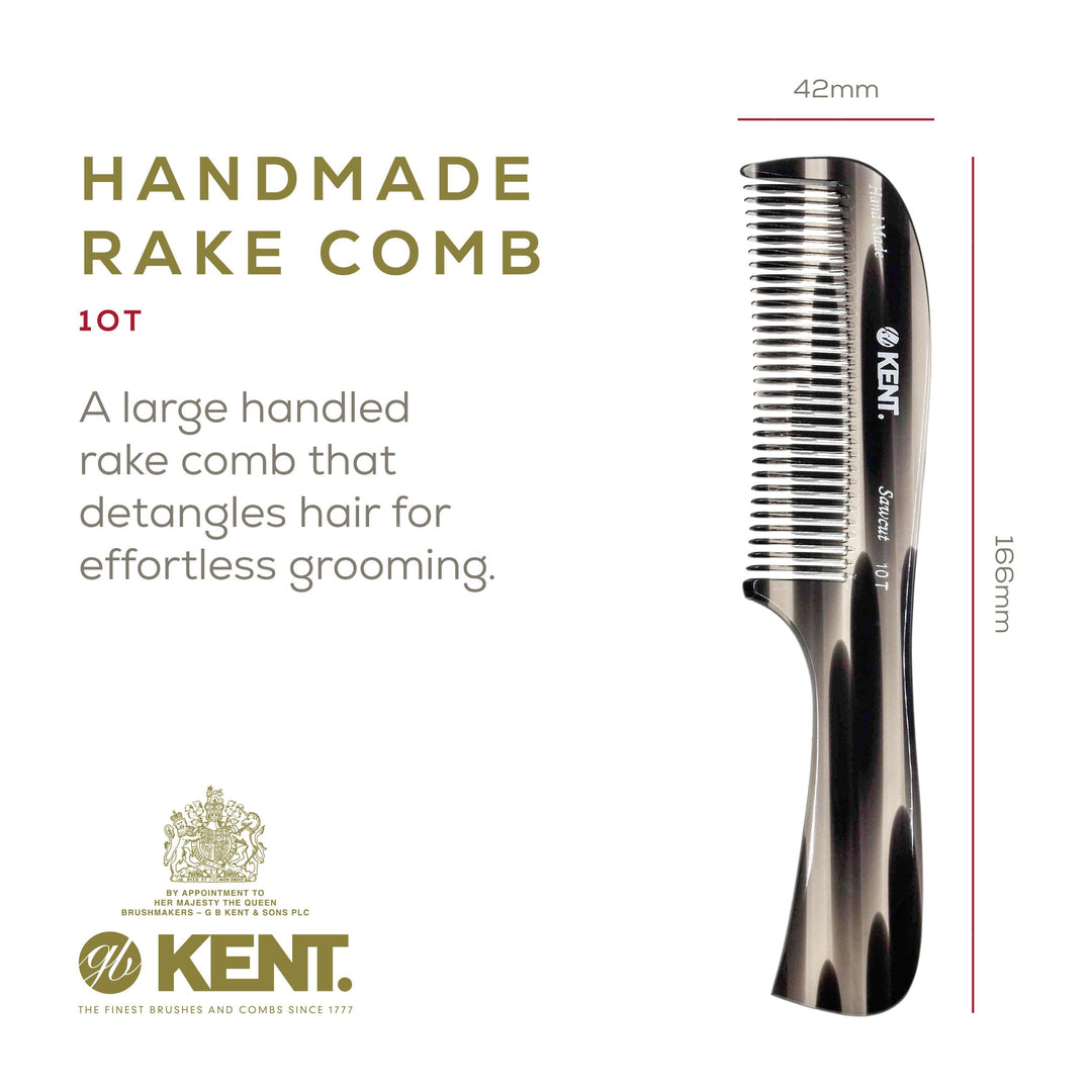 Kent 10T Large Hair Detangler Comb, Handmade Wide Tooth Comb for Curly Hair, Detangling Comb For Wet and Dry Hair, Rake Comb for Women Hair Combs for Thick Hair, Saw-Cut and Hand Polished (Graphite)