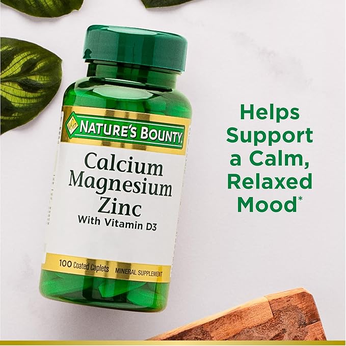 Nature's Bounty Calcium Magnesium & Zinc Caplets, Immune & Supporting Bone Health, 100 Count (Pack of 2)
