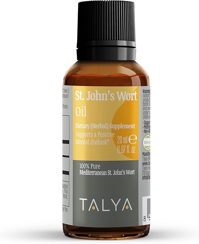 St. John's Wort Oil 20 ML - Hypericum Perforatum - Macerated Extraction - Positive Mood and Emotional Balance - Dietary Supplement - for Intensive Care Face, Body, Skin, Hair, Massage