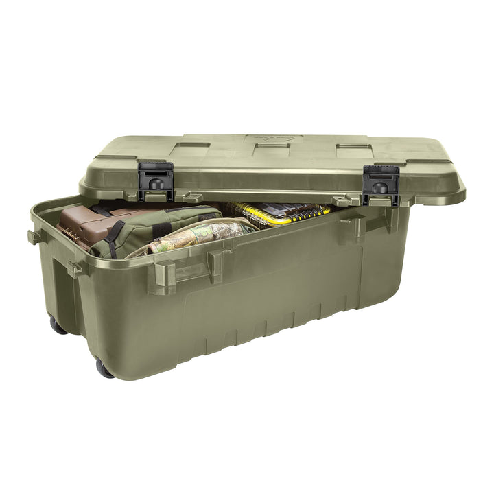 Plano Storage Trunk with Wheels, Green, 108-Quart, Lockable Storage Box, Rolling Airline Approved Sportsman Trunk, Hunting Gear and Ammunition Bin, Heavy-Duty Containers for Camping