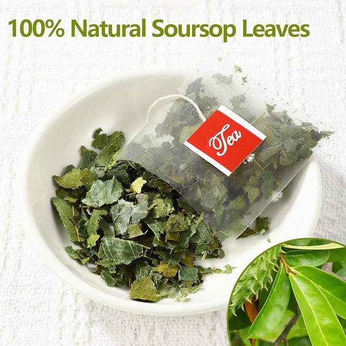 Premium 60 Soursop Tea Bags, Made with 100% Natural Graviola Leaves, Hoja Guanabana Tea, No Additives & Caffeine Free.