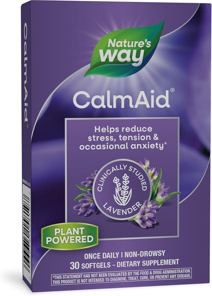 Nature's Way CalmAid, with Silexan Lavender Oil, Helps Reduce Tension and Stress*, Non-Drowsy, 30 Softgels (Packaging May Vary)