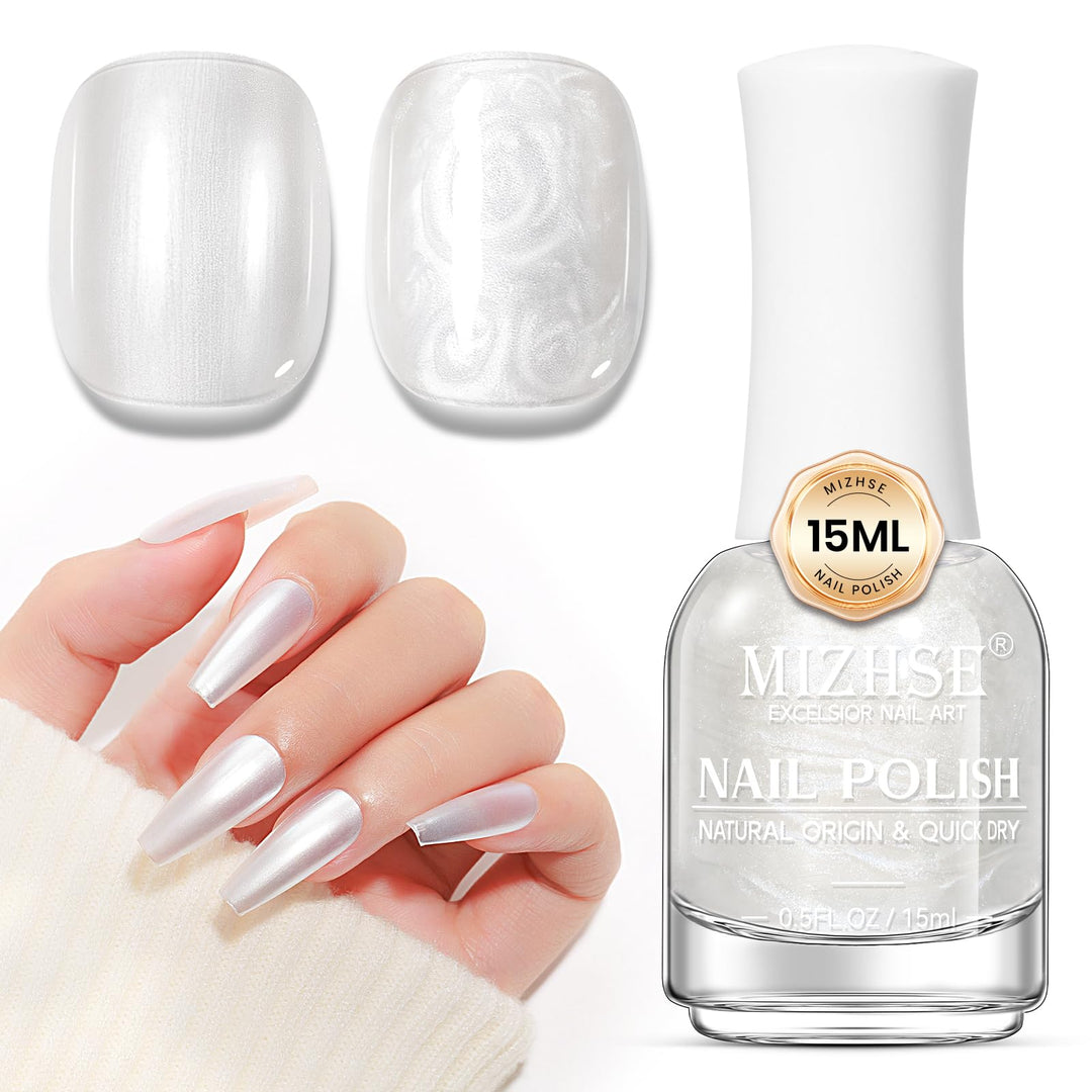 Mizhse Nail Polish: 15Ml Mermaid Pearl Nail Polish Aurora Milky White Effect Nail Polish, Fingernail And Toenail Polish Glossy L