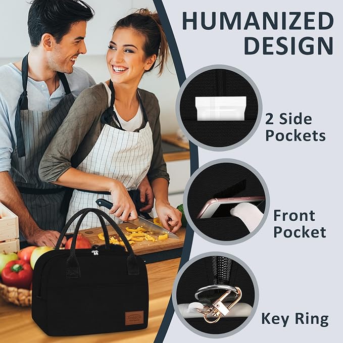 Aosbos Lunch Box for Women Lunch Bags for Adult Insulated Lunch Cooler Bag - Thermal Lunch Tote Lunch Boxes Reusable Meal Prep Containers Bag, Black