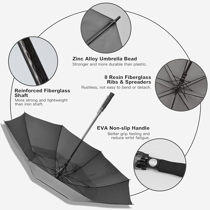 Auto Open Golf Umbrellas 62/68/72 Inch Extra Large Oversize for Business & Home, Ventilated Double Canopy Windproof Waterproof Stick Umbrella for Rain & strong wind