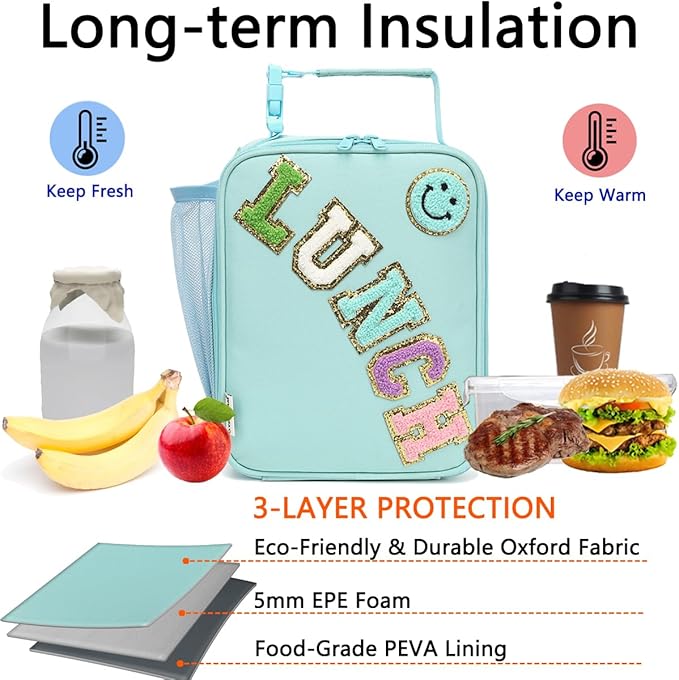 Insulated Lunch Bag for Women Girl Teen large Insulated Kid Lunch Bag,Large Reusable Cute Cooler Bag for School Work Picnic,Baby Green