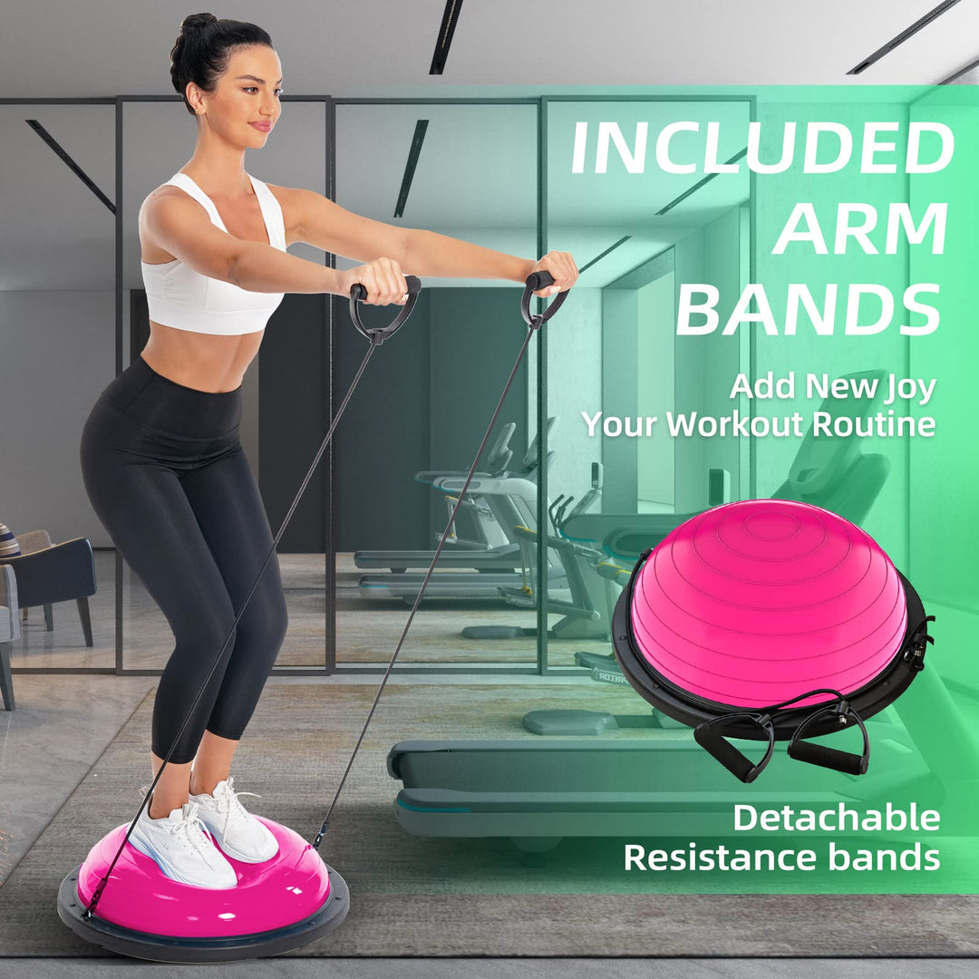 DrfzCa Balance Ball Trainer-Half Ball for Yoga with Resistance Band and Foot Pump, Improve Workout Half Balance Ball,Exercise Balance Ball for Stability Training and Home Gym