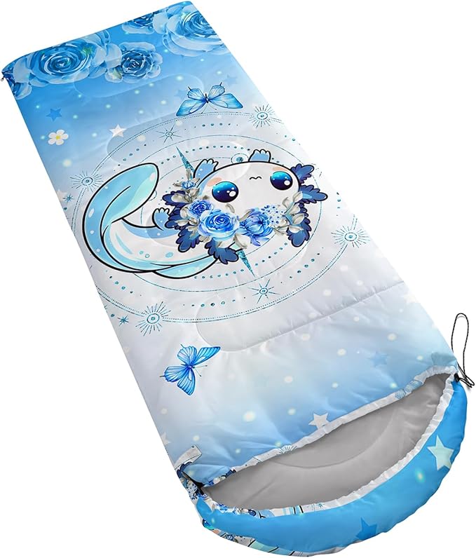 AILONEN Kids Floral Cat Camping Sleeping Bags,Lightweight & Waterproof,3 Season Warm & Cool Weather,Kawaii Kitten Sleeping Bags for Girls Adults,Travelling,Outdoors