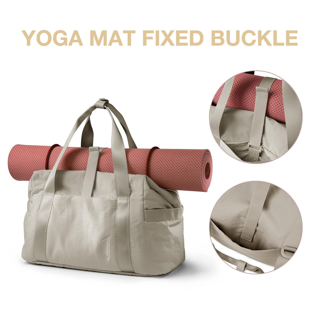 BAGSMART Gym Bag for Women, Carry on Weekender Overnight Bag, Travel Duffel Bags with Trolley Sleeve, Personal Item Travel Bag Tote Bag Workout Dance Bag, Beige-M