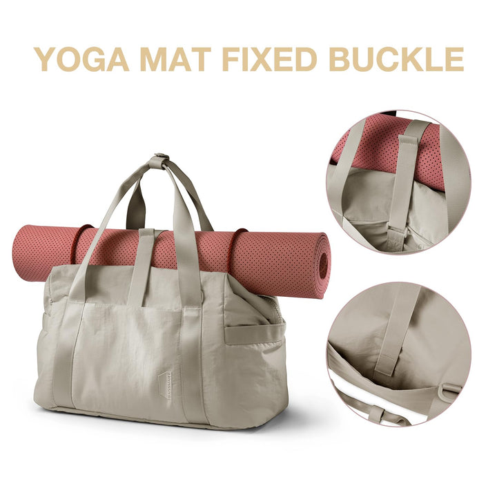 BAGSMART Gym Bag for Women, Carry on Weekender Overnight Bag, Travel Duffel Bags with Trolley Sleeve, Personal Item Travel Bag Tote Bag Workout Dance Bag, Beige-M