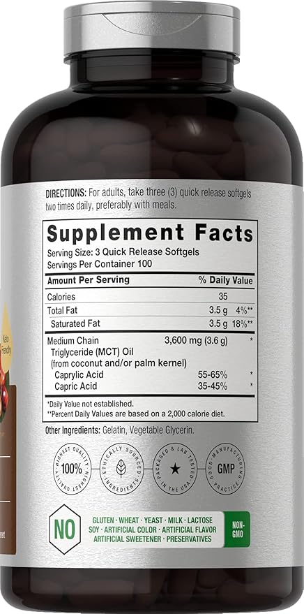 Horbäach Keto MCT Oil Capsules 3600mg | 300 Softgels | Coconut Oil Pills | Non-GMO and Gluten Free Formula | High Potency and Value Size Supplement