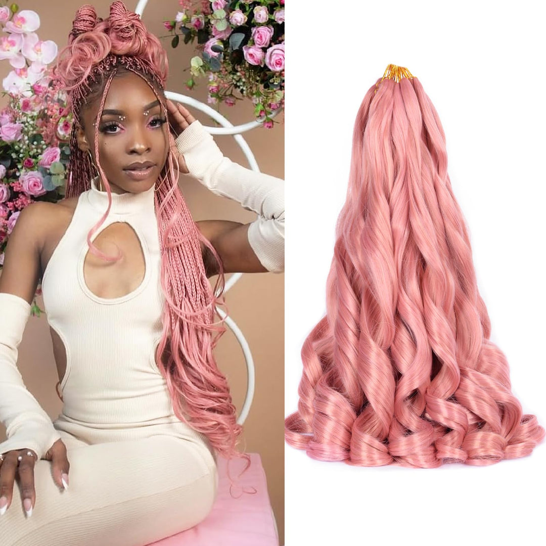 Pink French Curl Braiding Hair 16 Inch 75g/Pack Curly Crochet Hair 8 Packs Synthetic French Curly Braiding Hair French Curl Crochet Hair for Black Women Hair Extensions (16inch,8 pack,MP2)