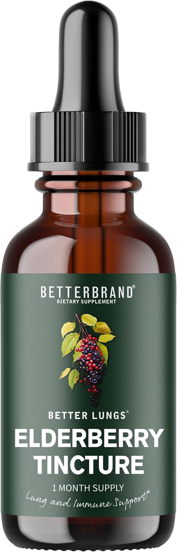 Betterbrand BetterLungs Elderberry Tincture Dietary Supplement - All Natural Sugar-Free Non-GMO Vegetarian for Winter Immune Support (30 Day)