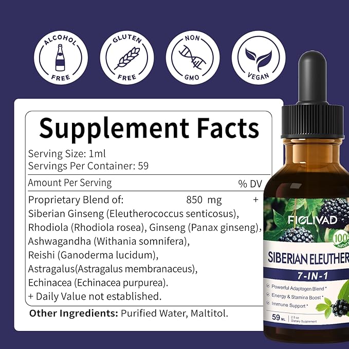 Herbal Drops Extract with Siberian Ginseng, Powerful Adaptogen Blend, Energy & Stamina Boost & Immune Support. 6oz-Original