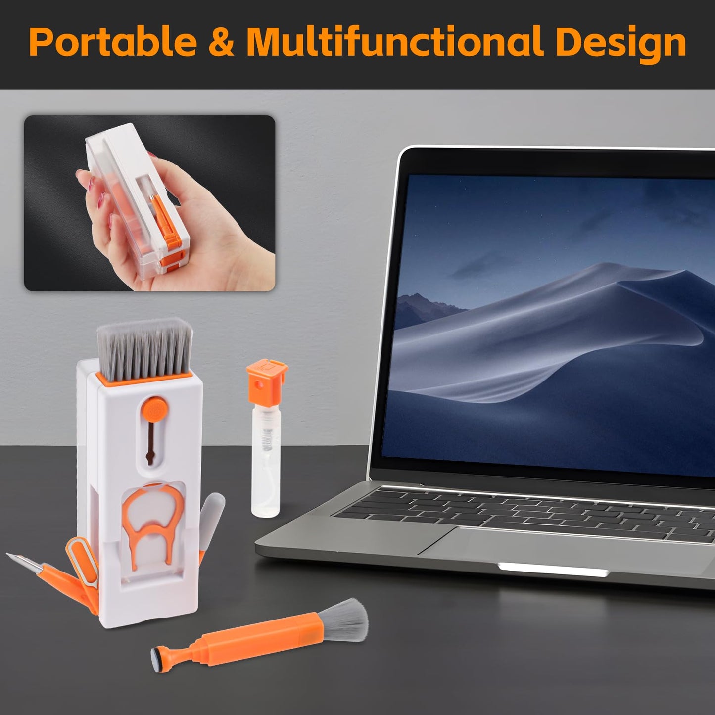 Alyvisun 11 in 1 Laptop Cleaning Kit, Multifunctional Keyboard Cleaner Brush with Keycap Puller for Tablet, Phones, PC, Orange