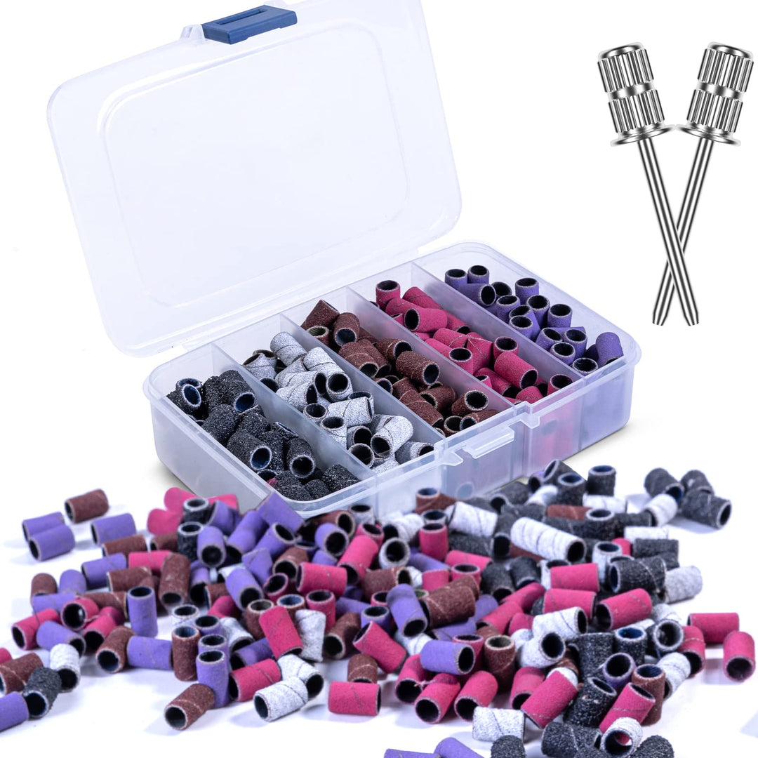 MelodySusie Sanding Bands for Nail Drill Nail Sanding Bands Professional Sanding Bit Nails 202 Pieces 5 Colors Coarse Medium Fine Grit Efile Sand Set 80#120#150#180#240# 2 Pieces Nail Drill Bits