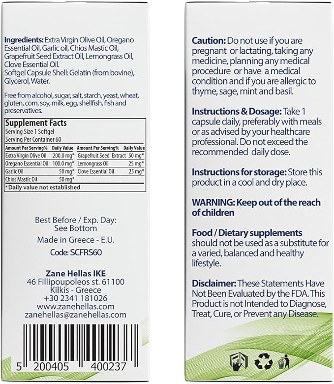 Zane Hellas Candidfree Softgels. Oregano Oil Power. Candida Support. Gut Health Support. Colon Health Support. Intestinal Flora Support. 100% Herbal Solution. 120 Softgels. Pack of 2