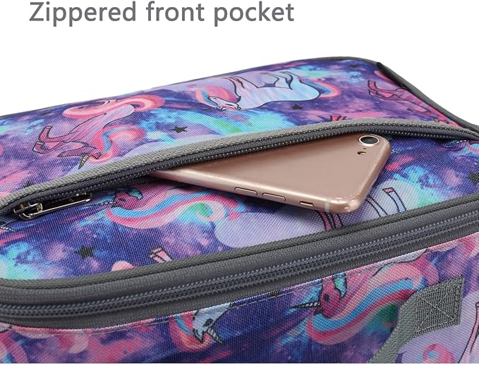 FlowFly Kids Lunch box Insulated Soft Bag Mini Cooler Back to School Thermal Meal Tote Kit for Girls, Boys, Unicorn#2