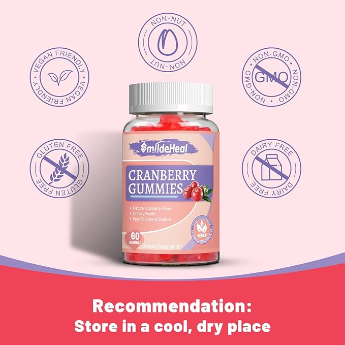 Cranberry Gummies 1000mg, Cranberry Supplements for Women, with D-Mannose 250mg, Womens Probiotic Gummies, Urinary Tract Health, Cranberry Flavor, NO GMOs, 60 Count (Pack of 2)