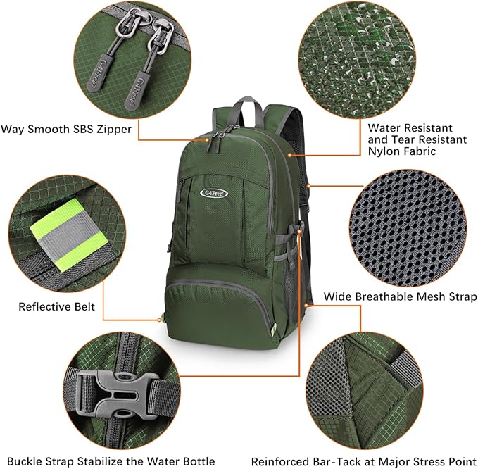 G4Free 40L Lightweight Packable Hiking Backpack, Waterproof Travel Daypack