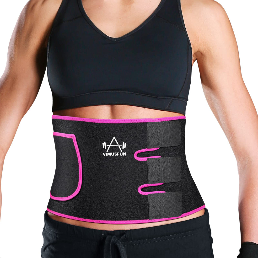 VIMUSFUN Waist Trainer for Woman Lower Belly Fat Men Waist Trimmer Belt Sweat Band Tummy Stomach Wraps Pink Waste Trainers Sauna Suit Back Support Small/Medium/Large/Plus Size