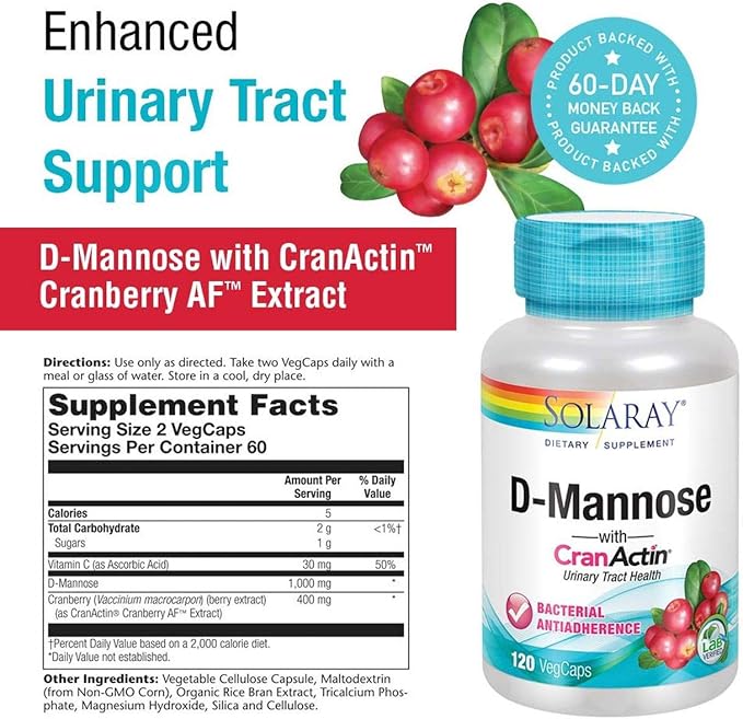 D-Mannose with CranActin Solaray 120 VCaps, Pack of 2