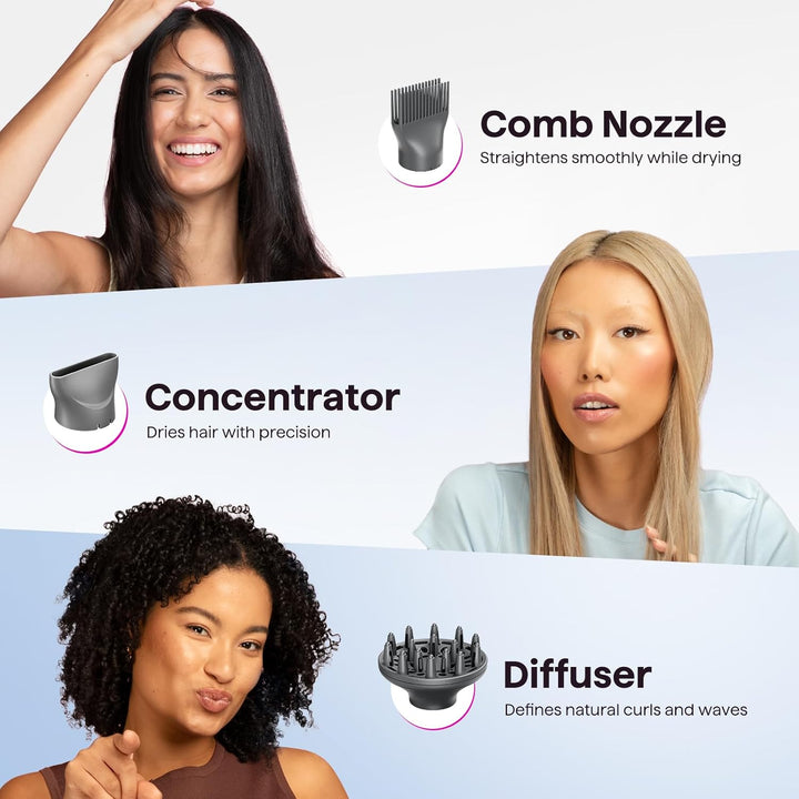 Ionic Hair Dryer for Curly Hair | 1875W Fast Drying | Diffuser & Attachments | Rose Gold