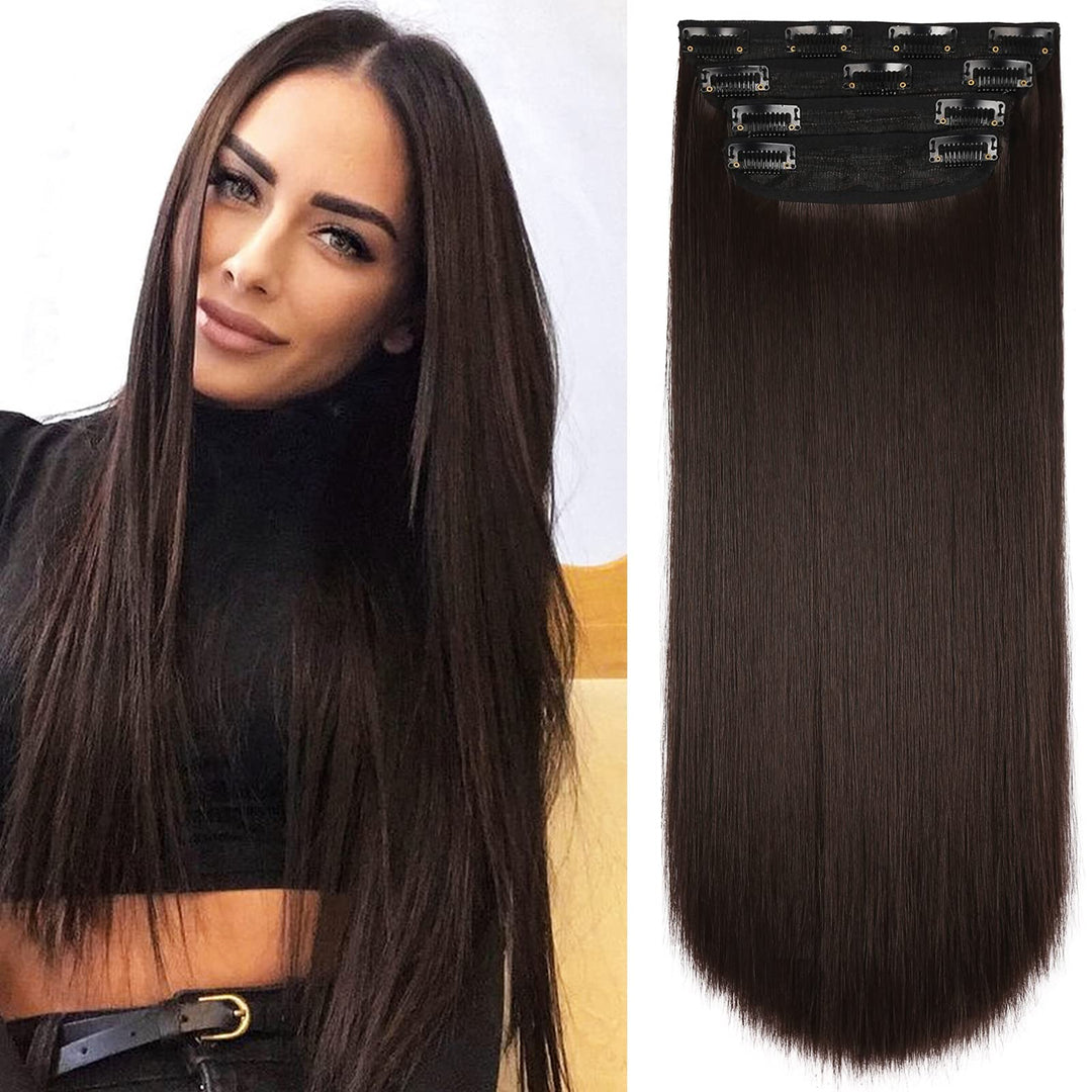 4Pcs Hair Extensions Clip In Brown Black Clip In Hair Extensions For Women Straight Hair Extensions Long 20 Inches(4Pcs, 20Inch,