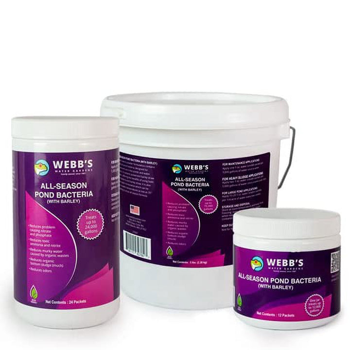 Webb's Water Gardens All-Season Pond Bacteria with Barley Packets - Supports up to 1000 Gallons - 12 Packets for Easy Application - 5 Pounds - Ideal for Clearing Pond Water and Mai