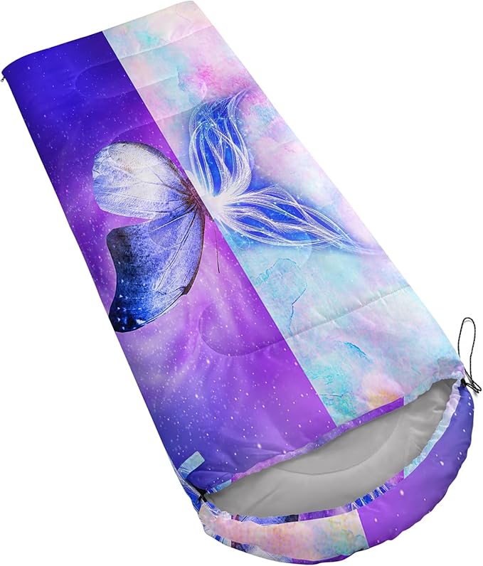 AILONEN Kids Floral Cat Camping Sleeping Bags,Lightweight & Waterproof,3 Season Warm & Cool Weather,Kawaii Kitten Sleeping Bags for Girls Adults,Travelling,Outdoors