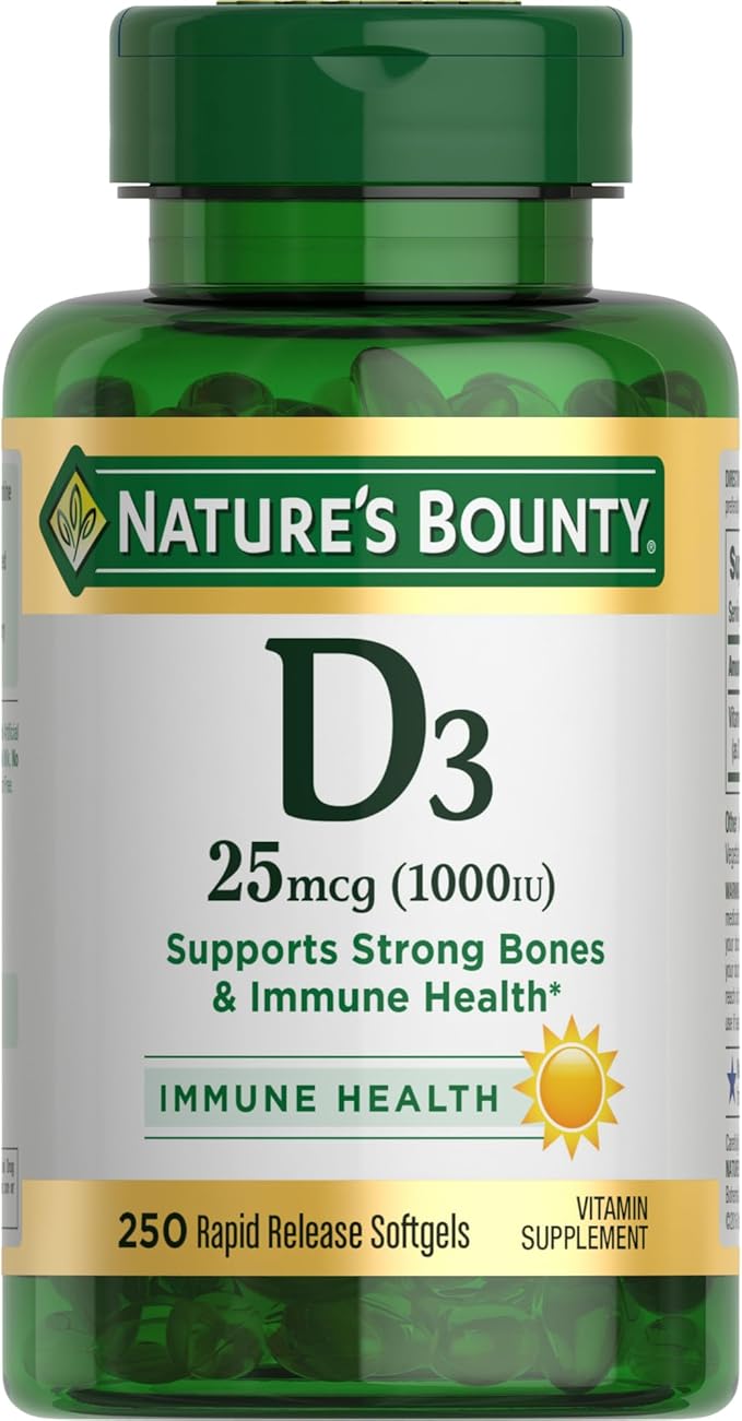 Nature's Bounty Vitamin D3 1000 IU, Immune Support, Helps Maintain Healthy Bones, 250 Rapid Release Softgels