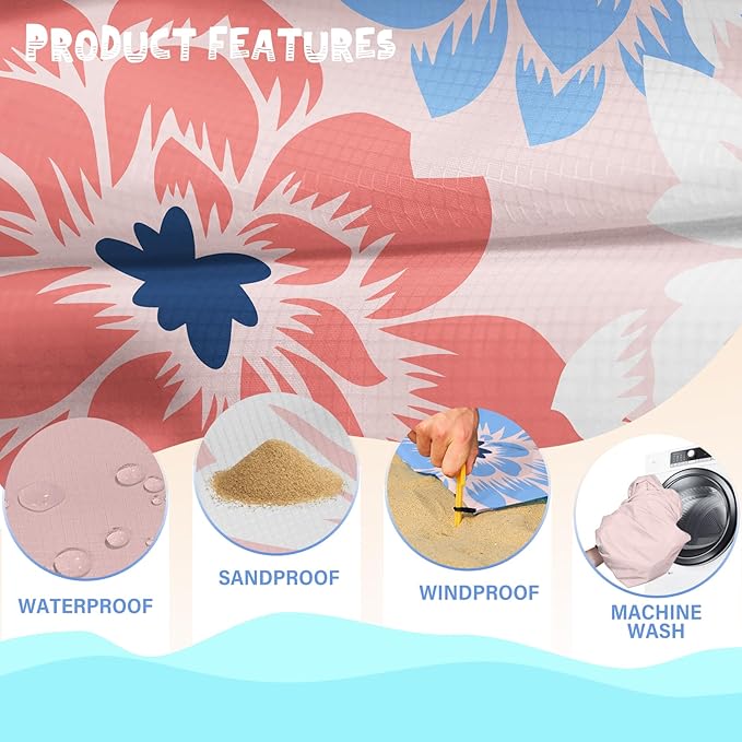 Beach Blanket Waterproof Sandproof 1-7 Adult Oversized 78 '' × 110 '' Lightweight Durable Compact Sand Free Beach Mat for Travel Camping Hiking Picnic Blanket Extra Large