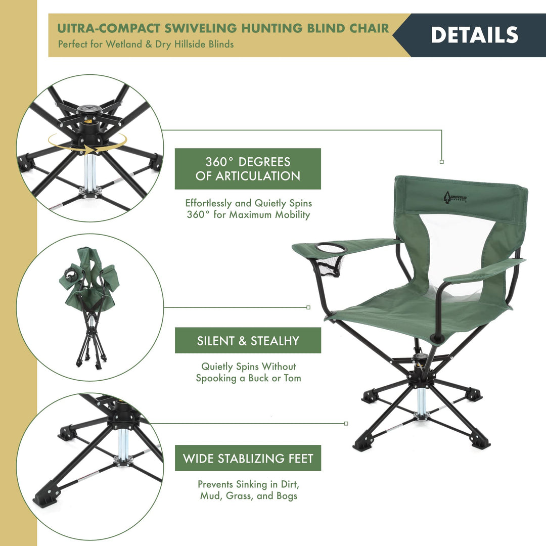 ARROWHEAD OUTDOOR 360° Degree Swivel Hunting Chair Stool Seat, Perfect for Blinds, No Sink Feet, Supports up to 450lbs, Carrying Case, Steel Frame, Fishing, High-Grade 600D Canvas, USA-Based Support
