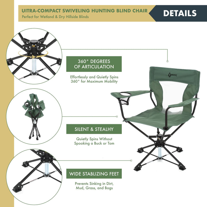 ARROWHEAD OUTDOOR 360° Degree Swivel Hunting Chair Stool Seat, Perfect for Blinds, No Sink Feet, Supports up to 450lbs, Carrying Case, Steel Frame, Fishing, High-Grade 600D Canvas, USA-Based Support