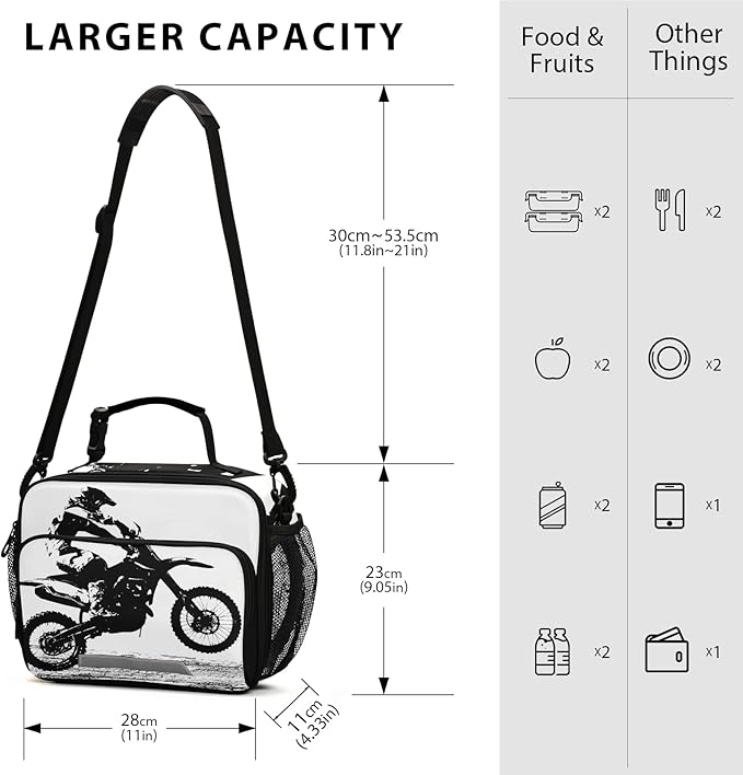 Motocross Vintage Motorcycle Lunch Bag Insulated Lunch Box Cooler Lunch Tote Bags Food Container for Kids Girls Boys