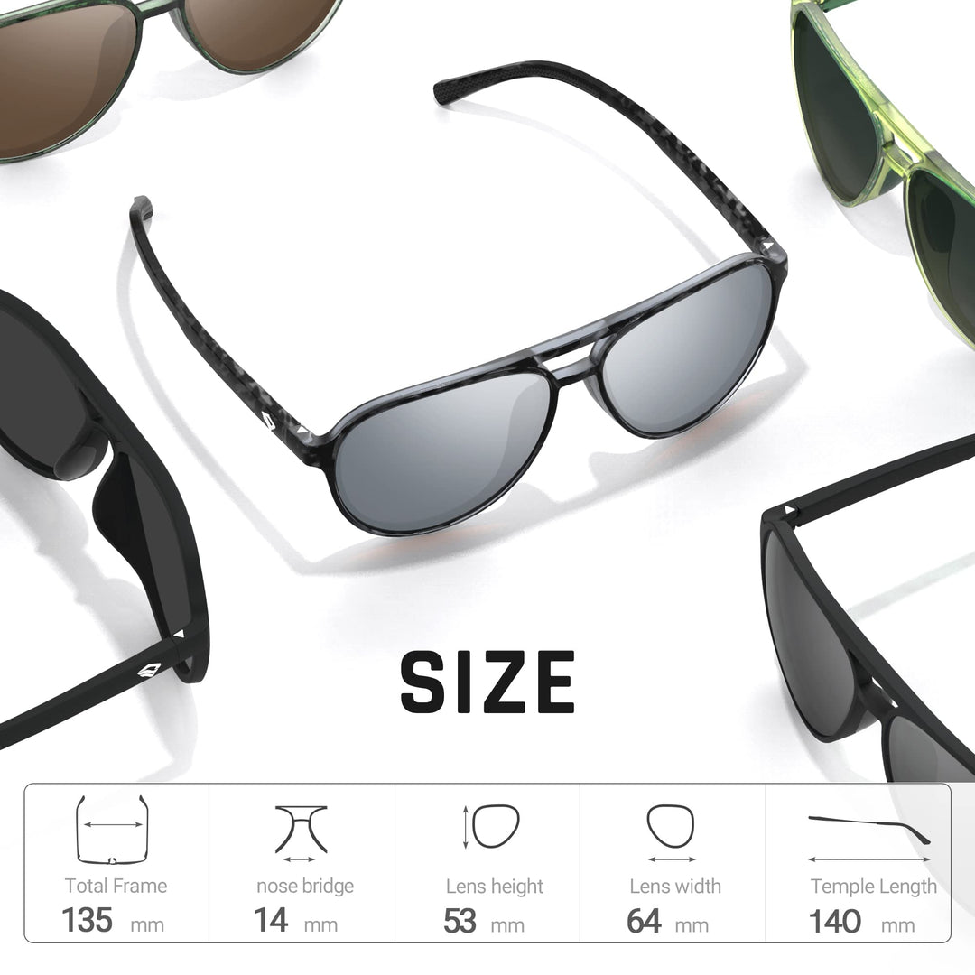 TOREGE Aviator Sunglasses Polarized Sunglasses for Men Women Sports Glasses Fishing Boating Beach Golf Driving TR75(Bright Tiger Shark&Black&Gray Silver Lens C7)