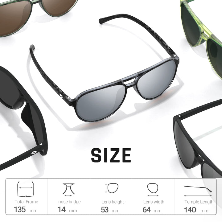 TOREGE Aviator Sunglasses Polarized Sunglasses for Men Women Sports Glasses Fishing Boating Beach Golf Driving TR75(Bright Tiger Shark&Black&Gray Silver Lens C7)