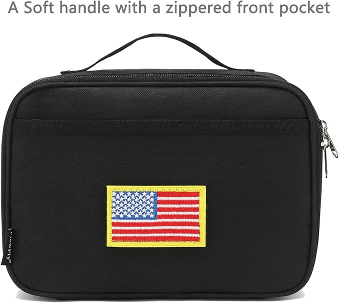 FlowFly Kids Lunch box Insulated Soft Bag Mini Cooler Back to School Thermal Meal Tote Kit for Girls, Boys, Black Free USA Flag Patch Included