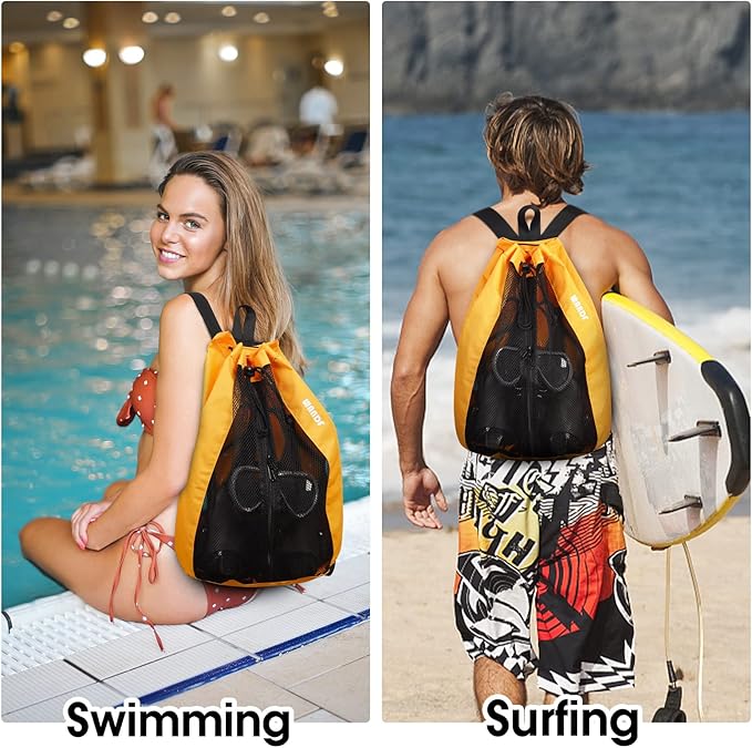 WANDF Swim Bag Mesh Drawstring Backpack Beach Backpack for Swimming, Gym, and Workout Gear