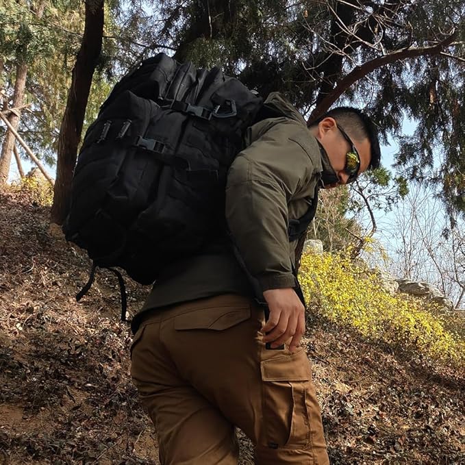 Military Tactical Backpack 45L Large Tactical Backpack for Men, Hiking Rucksack With Bottle Holder