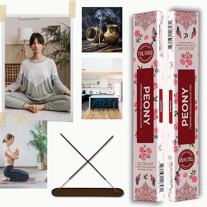 Peony Incense Sticks - Total 40 Insence-Sticks - Dual Pack of 20 Insense - Inciensos - Inscents - Natural Non Toxic Ingredients - Incents - Incence - Inscense - Insents
