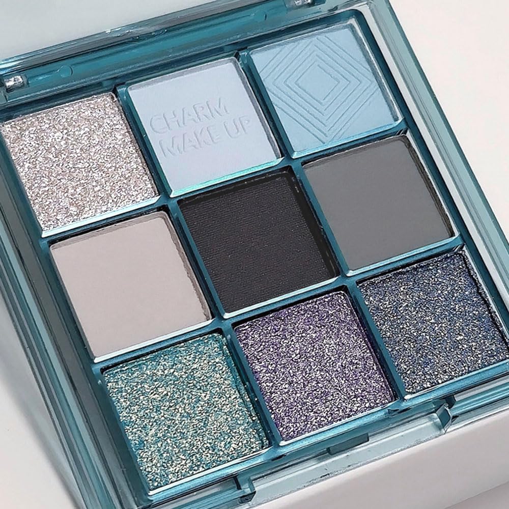 AMY'S DIARY Sky Blue Colorful Eye shadow Palette Makeup,9 Color Matte Shimmer Natural Eye Eyeshadow palettes Highly Pigmented Neutral Naturing-Looking Long Lasting Waterproof