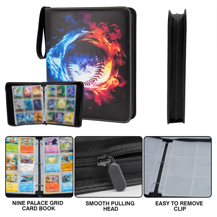 MaoKea Card Binder For Card 4-Pocket Sleeves with 440 Cards Holder,Game Collection Binder Card Holder Of Fit for TCGcard album,game card Yugioh Trading Sports Cards (9 Pocket Baseball 2)