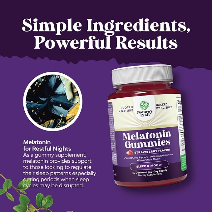 Melatonin 5mg Natural - Gelatin Free and Halal Melatonin Gummies 5mg Sleep Supplement for Adults - Strawberry Sleep Gummies for Adults Fall Asleep Faster with Natural Flavors and Colors 60ct