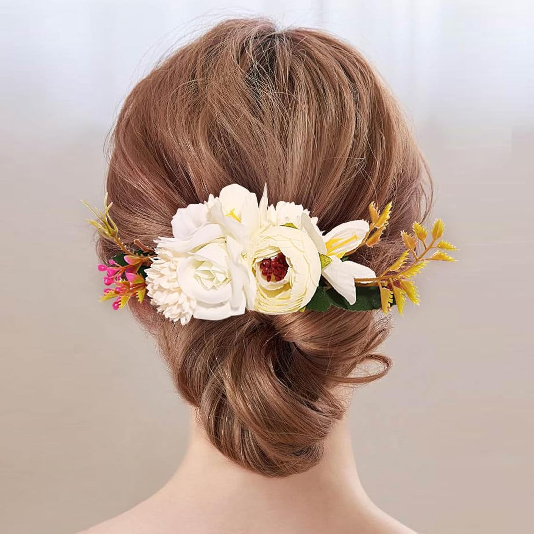 BUNNY LULU Flower Hair Clip for Women - Elegant Hair Accessory for Wedding, Party & Daily Wear (White 1)