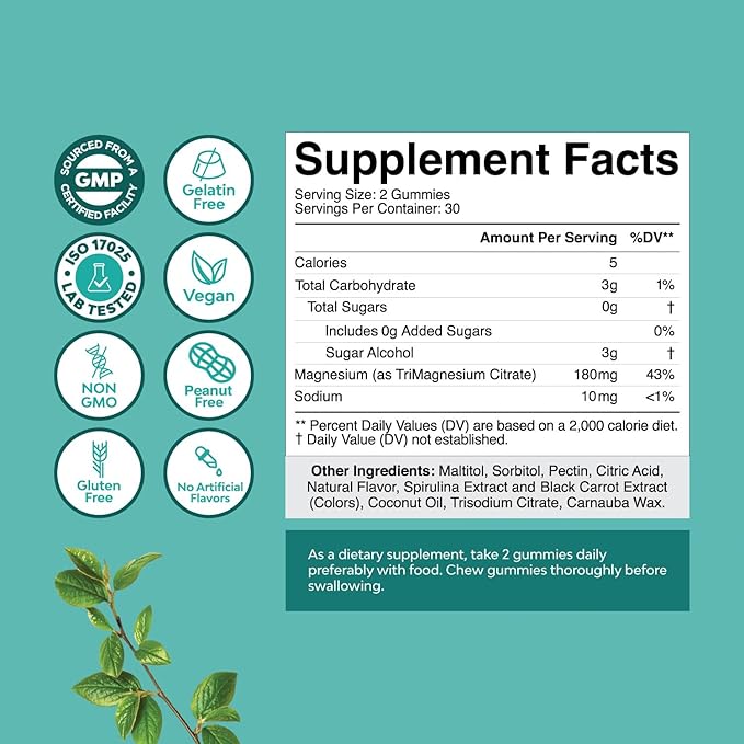 Sugar-Free Extra Strength Calm Magnesium Gummies for Adults - Relaxing Magnesium Citrate Gummies with Elemental Mag - Sleep Aid Soft Chews Raspberry Flavored - Body & Mind Relaxation - 60 Count