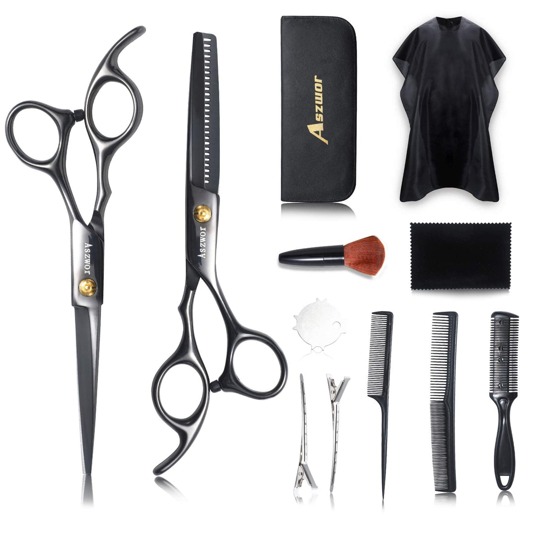 Aszwor 12 Pcs Hair Cutting Scissors Kits, Hairdressing Scissors Set,Professional Haircut Scissors Kit With Cutting Scissors,Thin