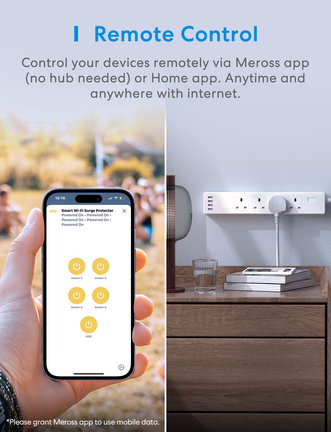 Meross Smart Power Strip, Smart Extension Lead with 20W USB Ports, Compatible with Apple HomeKit, Amazon Alexa, Google Home, and SmartThings, Timer, and Voice/Remote Control, 2.4GHz WiFi, 6ft Cord