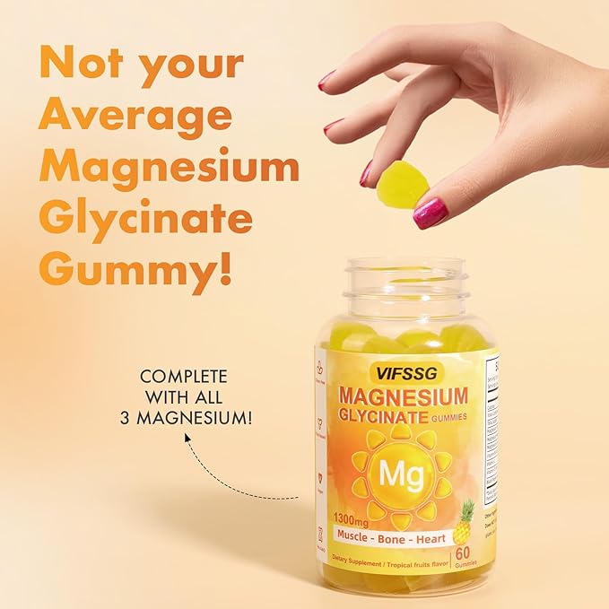 Magnesium Glycinate Gummies 500 Mg, Triple Magnesium Complex Sugar-Free Gummies with Malate 400 Mg, Citrate 400 Mg, Magnesium Supplement Chewable for Women & Men Vegan, Organic 60 Count