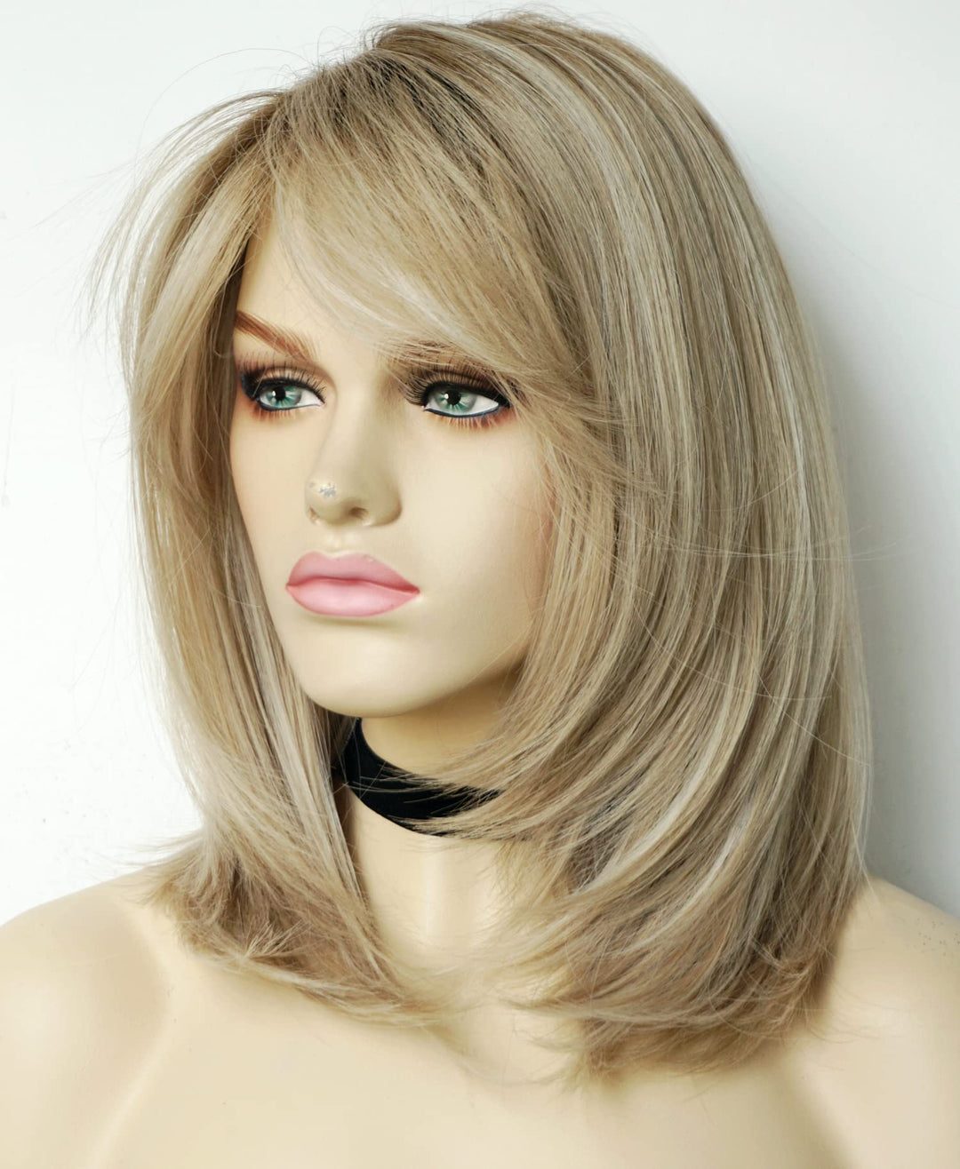 Wigs For White Women Blonde Bob Wig Medium Length Wigs For Women Sandy Blonde With Dark Roots Synthetic Wig For White Women (San